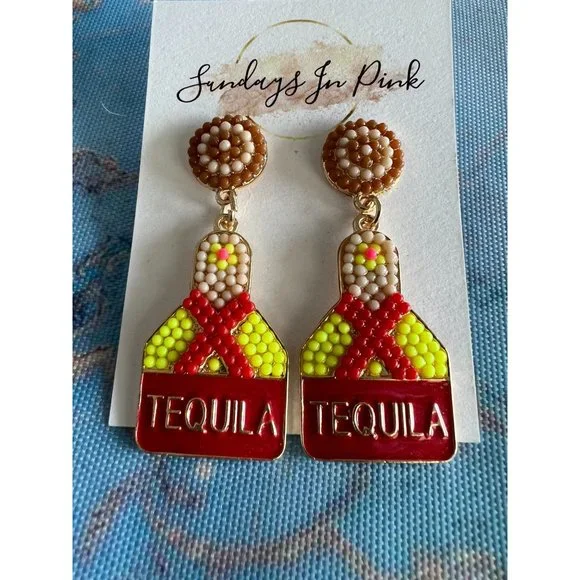 TEQUILA Neon Studded Statement Earrings NEW - Picture 2 of 3